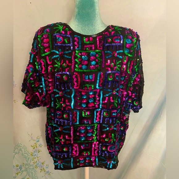 exclusive Tops - Exclusive: vintage 80s sequined silk blouse